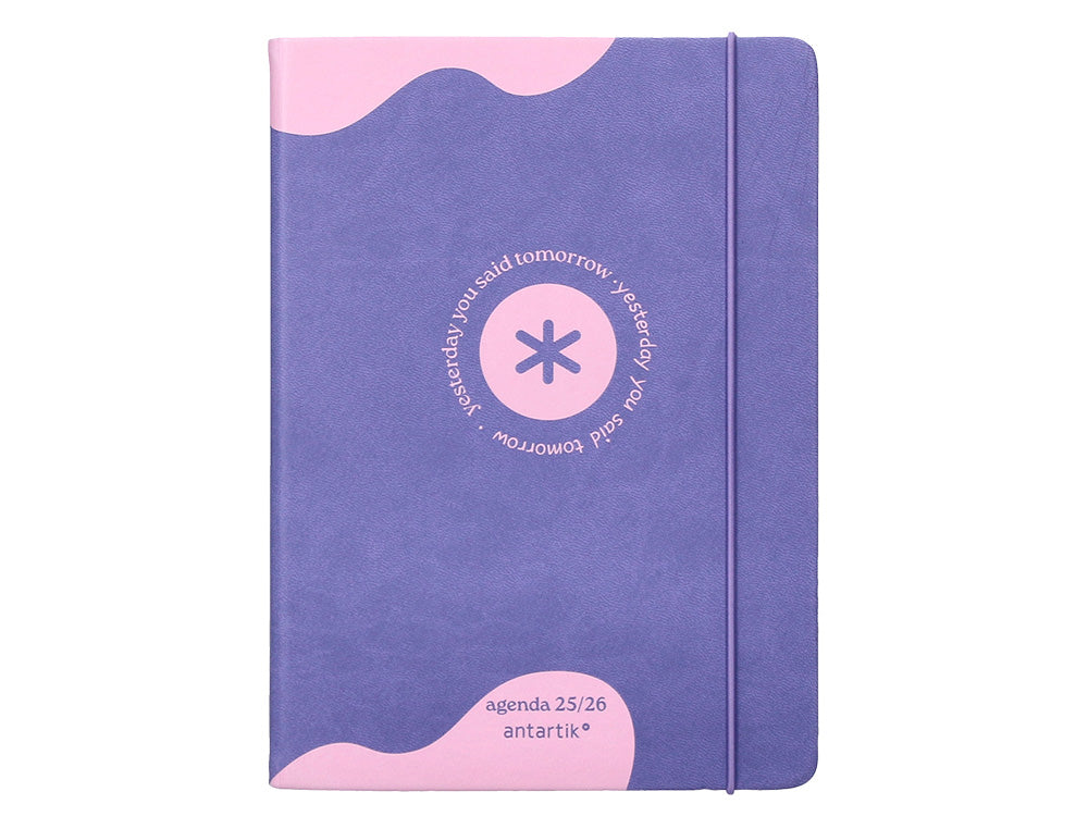 Agenda escolar antartik 25-26 encuadernada go! simil piel morado semana vista a5 bilingüe papel fsc 80 gr