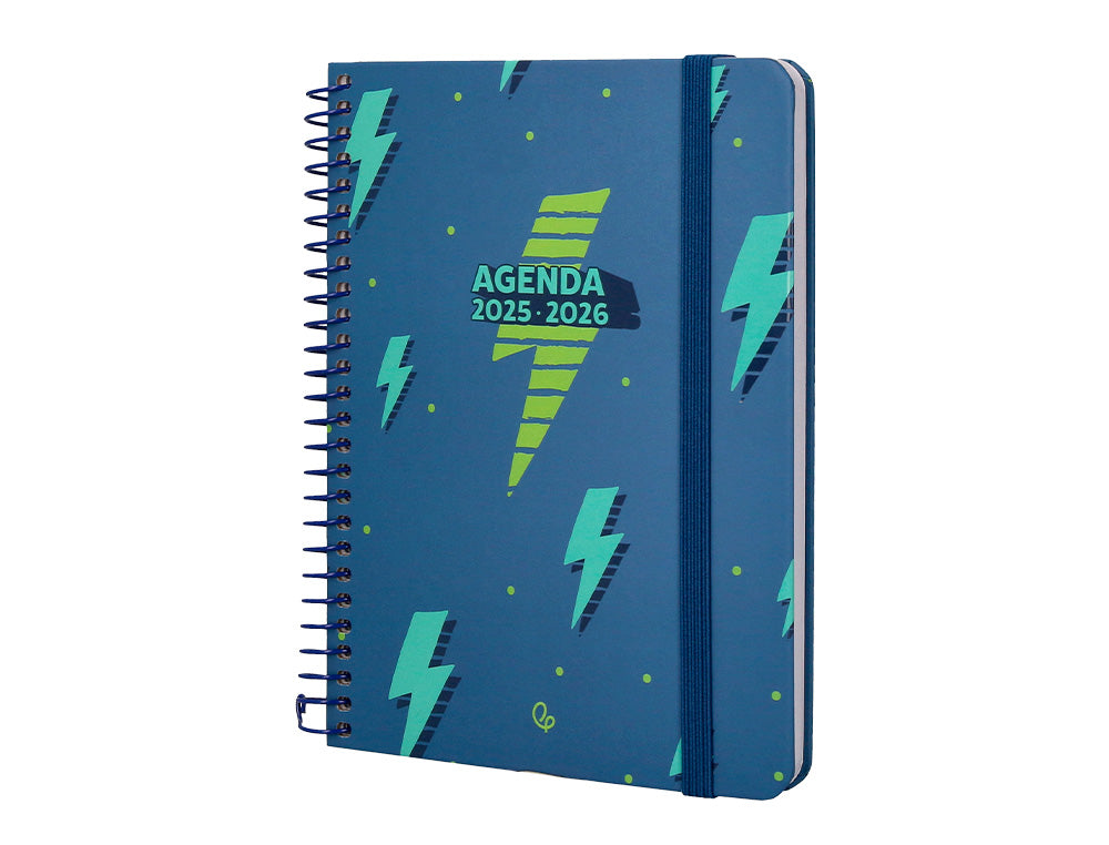 Agenda escolar liderpapel 25-26 espiral patterns rayos azul semana vista a6 bilingüe papel fsc 80 gr