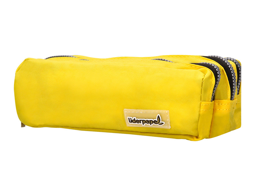 Estuche portatodo liderpapel rectangular 3 bolsillos amarillo pastel 185x80x70 mm