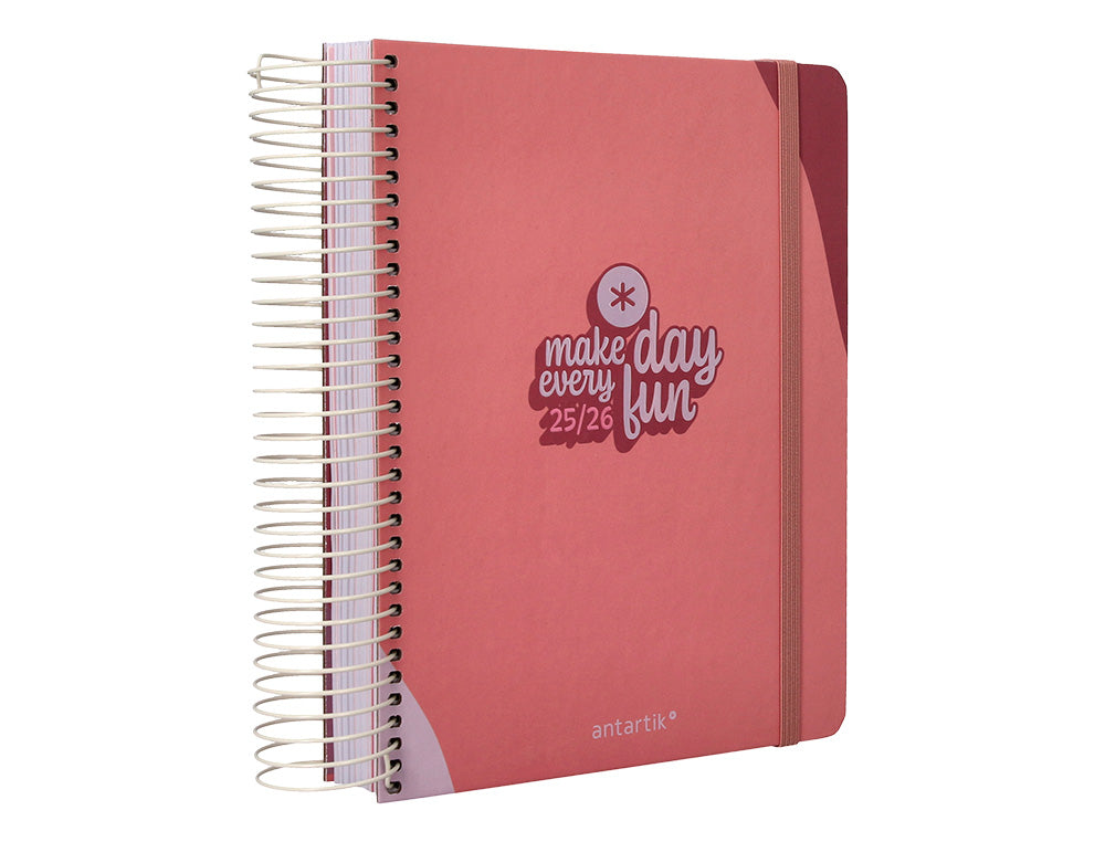 Agenda escolar antartik 25-26 espiral fun day fucsia dia pagina a5 bilingüe papel fsc 80 gr
