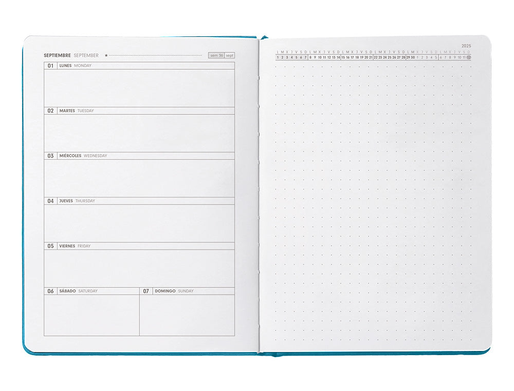 Agenda escolar antartik 25-26 encuadernada go! simil piel verde semana vista a5 bilingüe papel fsc 80 gr