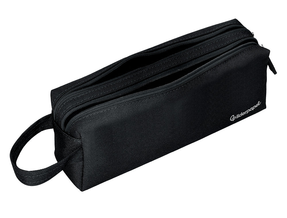 Estuche portatodo liderpapel classic rectangular con asa 2 cremalleras 210 x80mm