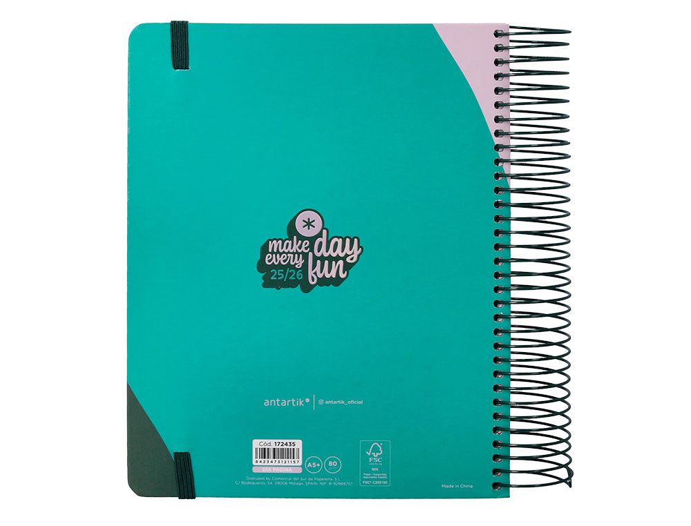 Agenda escolar antartik 25-26 espiral fun day fucsia dia pagina a5 bilingüe papel fsc 80 gr