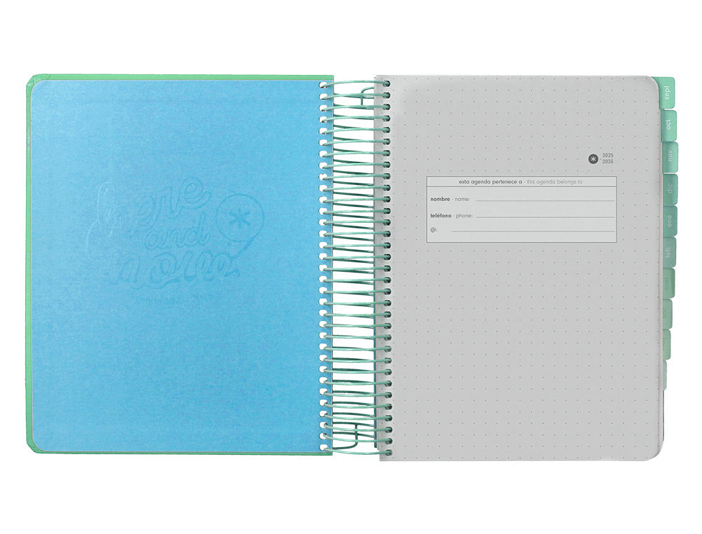 Agenda escolar antartik 25-26 espiral here and now azul pagina a5 bilingüe papel fsc 80 gr 80 gr