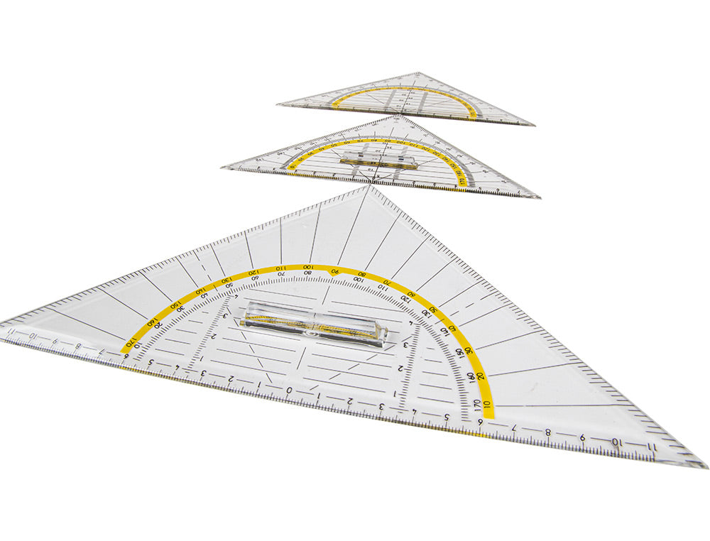 Escuadra liderpapel geometria 16 cm plastico cristal con pestaña de sujeccion