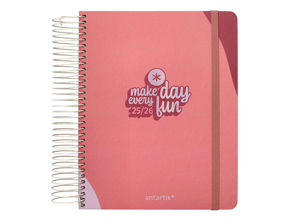 Agenda escolar antartik 25-26 espiral fun day fucsia dia pagina a5 bilingüe papel fsc 80 gr