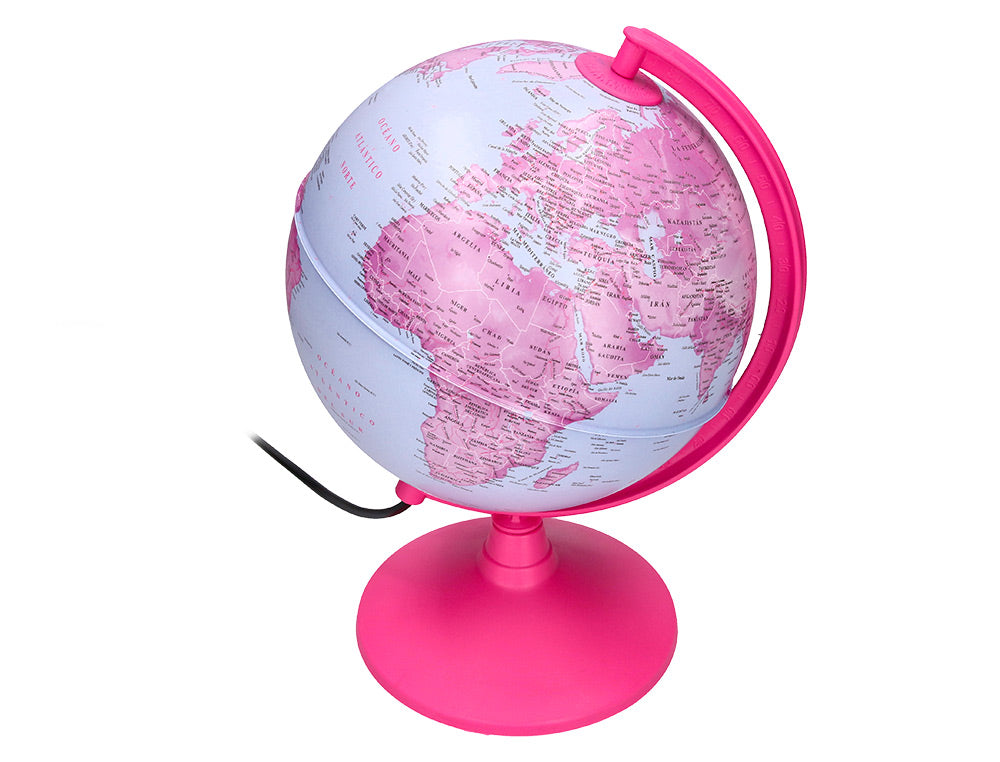 Globo terraqueo liderpapel con luz fisico y politico diametro 20 cm color rosa