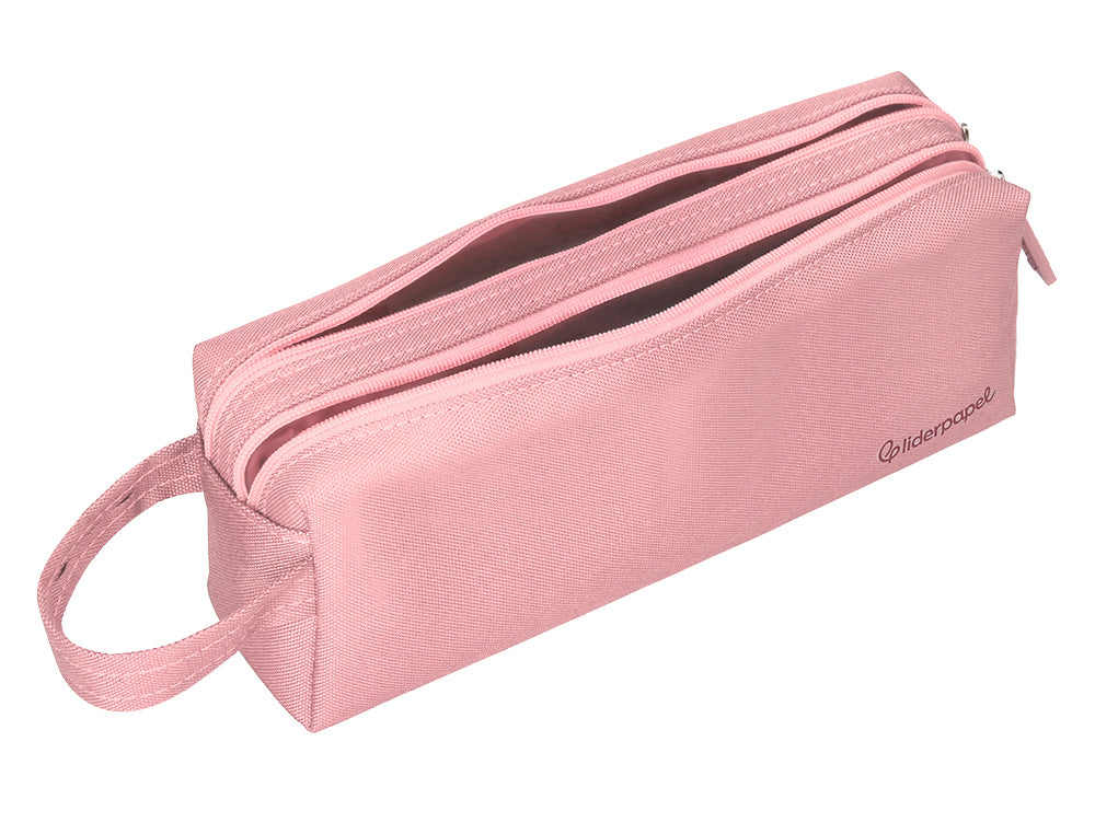 Estuche portatodo liderpapel classic rectangular con asa 2 cremalleras 210 x80mm