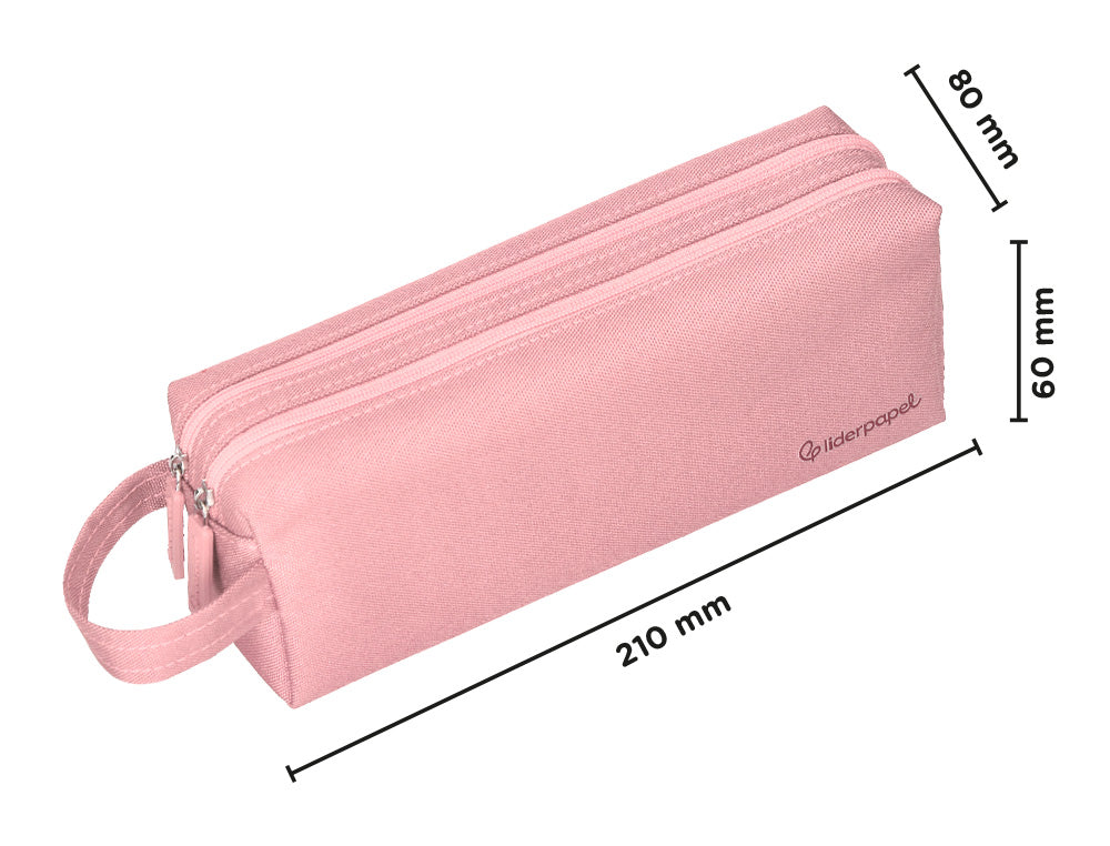 Estuche portatodo liderpapel classic rectangular con asa 2 cremalleras 210 x80mm