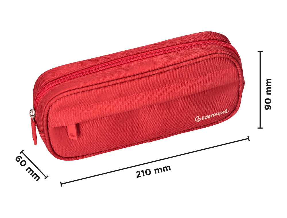 Estuche portatodo liderpapel classic ovalado 2 cremalleras con bolsillo delantero 210x90mm