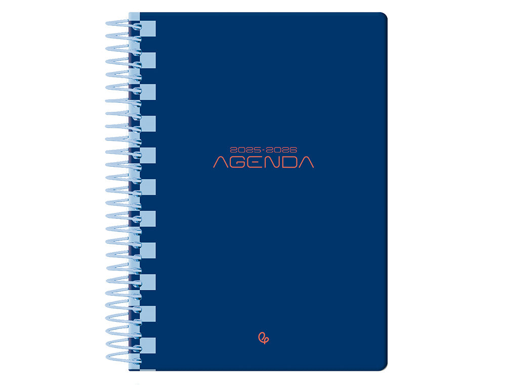 Agenda escolar liderpapel 25-26 espiral classic azul oscuro dia pagina a5 bilingüe papel fsc 70 gr