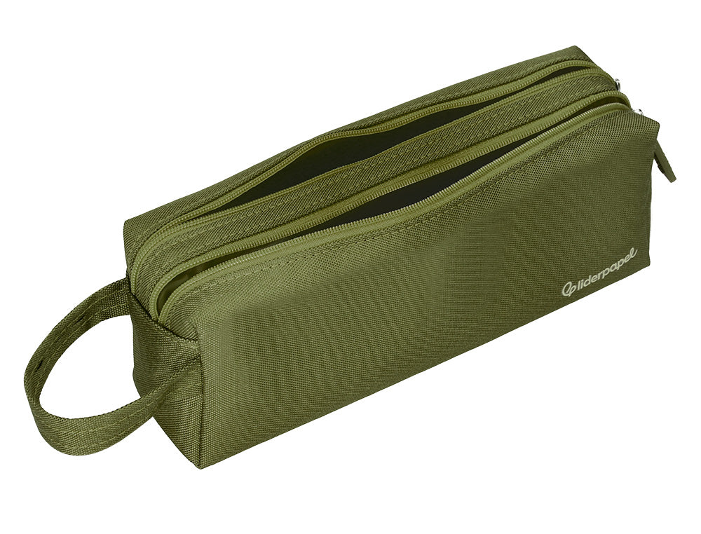 Estuche portatodo liderpapel classic rectangular con asa 2 cremalleras 210 x80mm