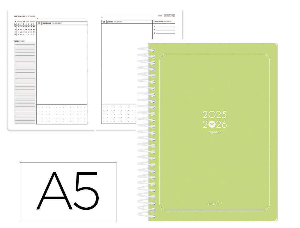 Agenda escolar antartik 25-26 espiral essentials dia pagina a5 bilingüe papel fsc 80 gr