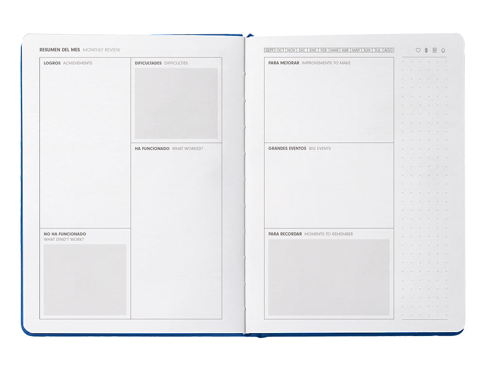 Agenda escolar antartik 25-26 encuadernada go! simil piel azul oscuro semana vista a5 bilingüe papel fsc 80 gr