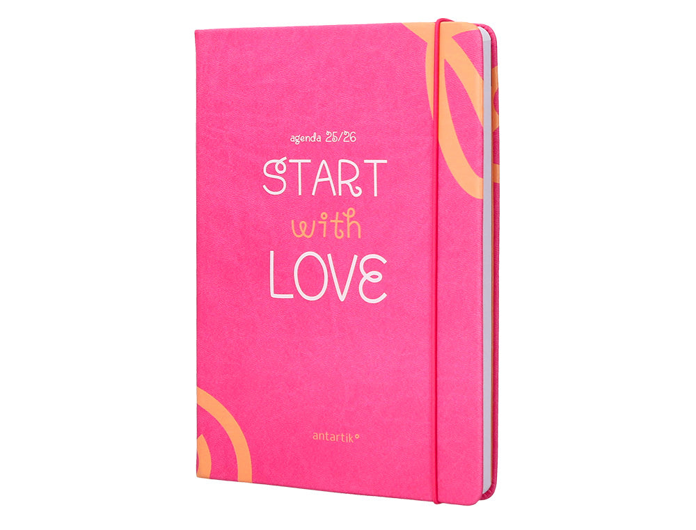 Agenda escolar antartik 25-26 encuadernada go! simil piel fucsia semana vista a5 bilingüe papel fsc 80 gr