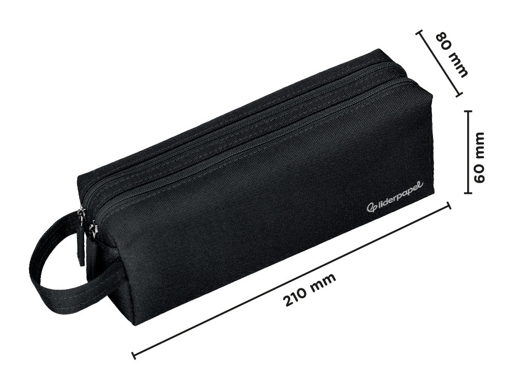 Estuche portatodo liderpapel classic rectangular con asa 2 cremalleras 210 x80mm