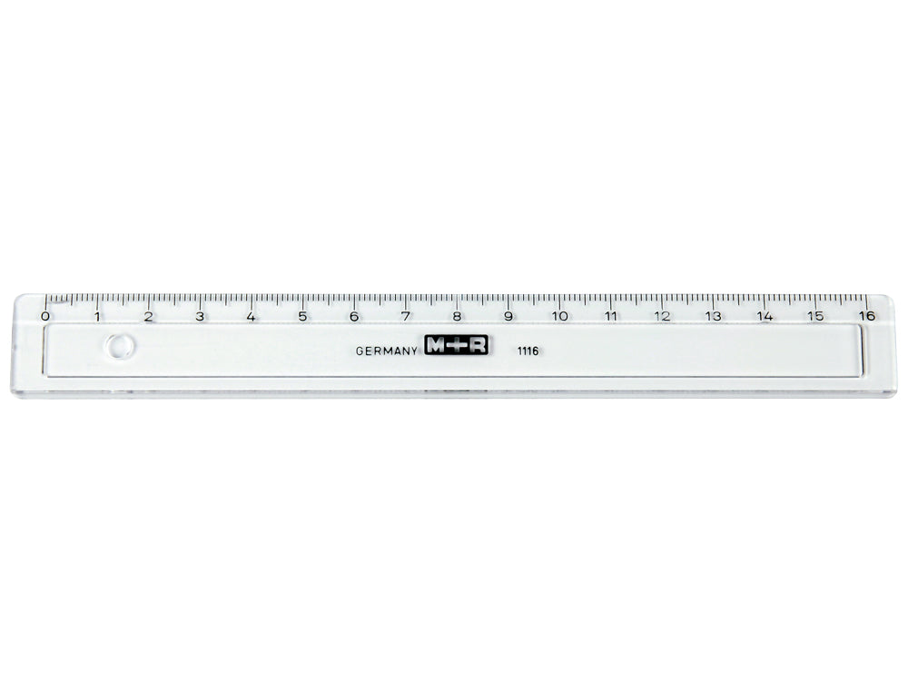 Regla m+r 16 cm plastico transparente con bisel