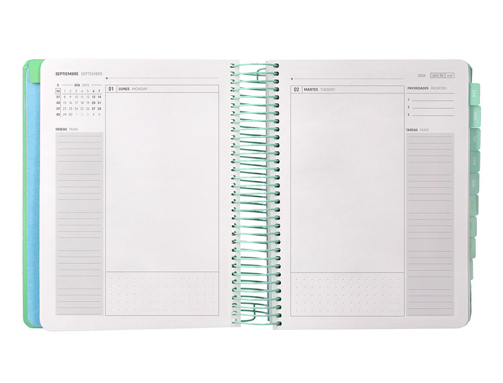 Agenda escolar antartik 25-26 espiral here and now azul pagina a5 bilingüe papel fsc 80 gr 80 gr
