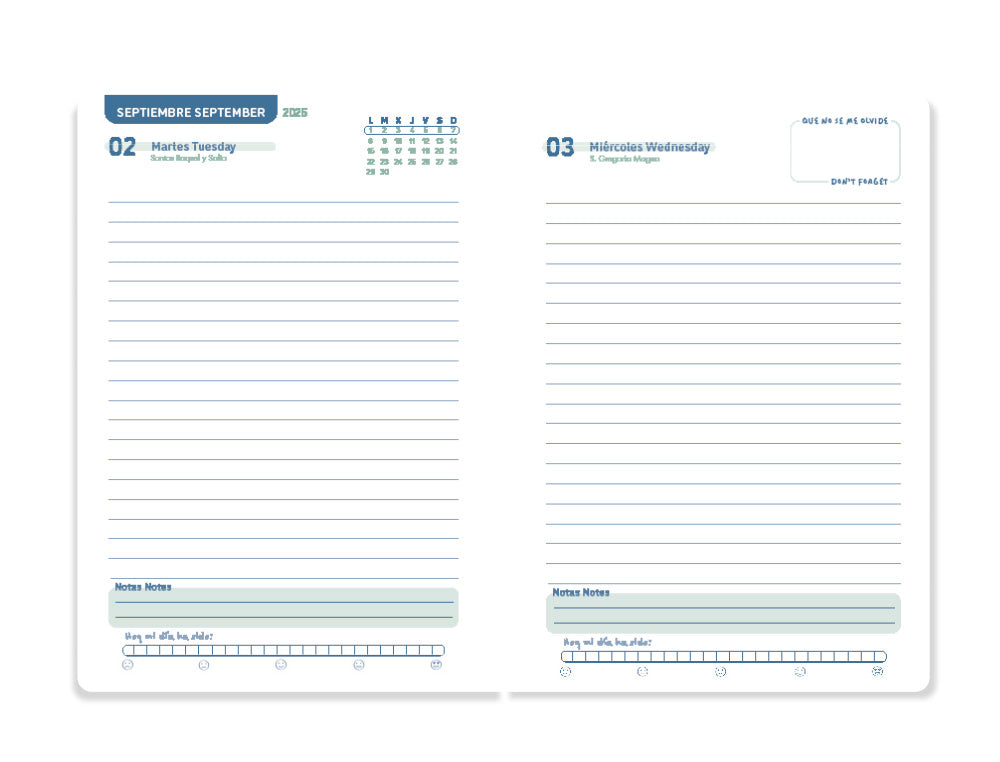 Agenda escolar liderpapel 25-26 espiral basic azul oscuro dia pagina a5 bilingüe papel fsc 70 gr