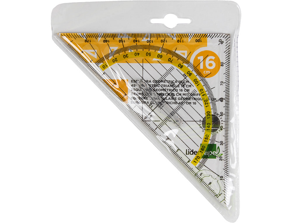Escuadra liderpapel geometria 16 cm plastico cristal con pestaña de sujeccion