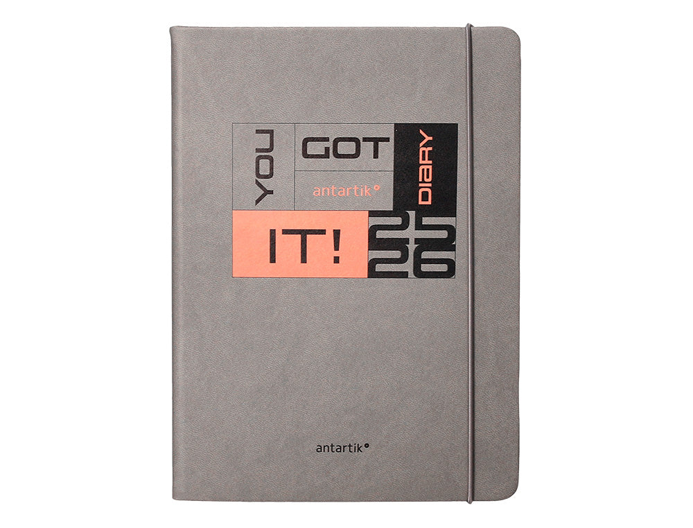 Agenda escolar antartik 25-26 encuadernada go! simil piel gris semana vista a5 bilingüe papel fsc 80 gr