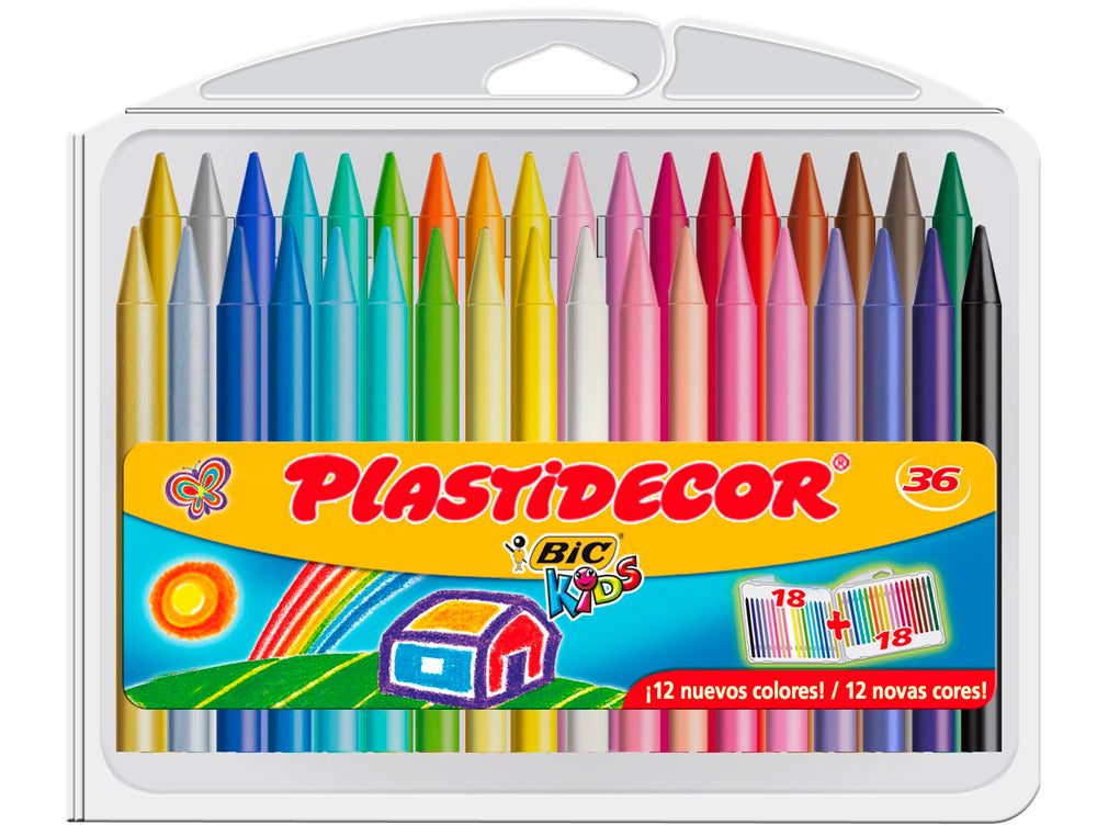 Lapices cera plastidecor caja de 36 colores surtidos