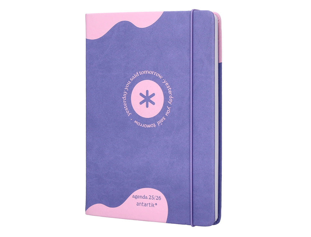 Agenda escolar antartik 25-26 encuadernada go! simil piel morado semana vista a5 bilingüe papel fsc 80 gr