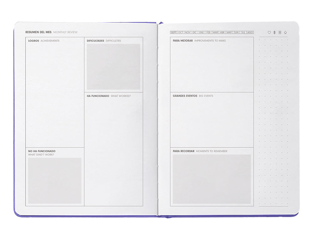 Agenda escolar antartik 25-26 encuadernada go! simil piel morado semana vista a5 bilingüe papel fsc 80 gr