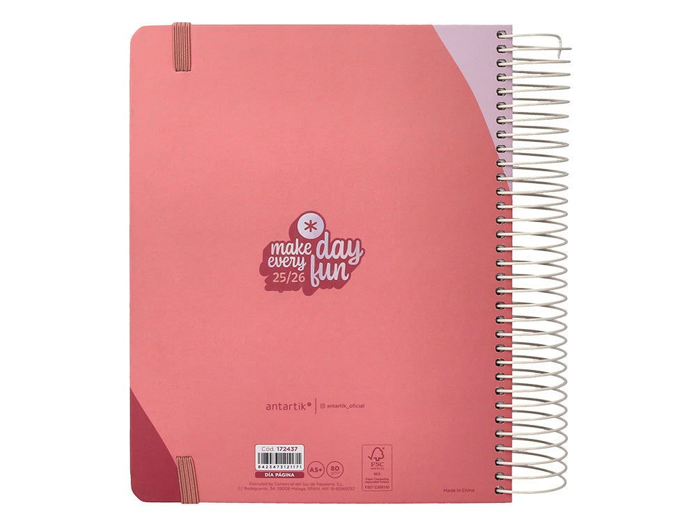 Agenda escolar antartik 25-26 espiral fun day fucsia dia pagina a5 bilingüe papel fsc 80 gr