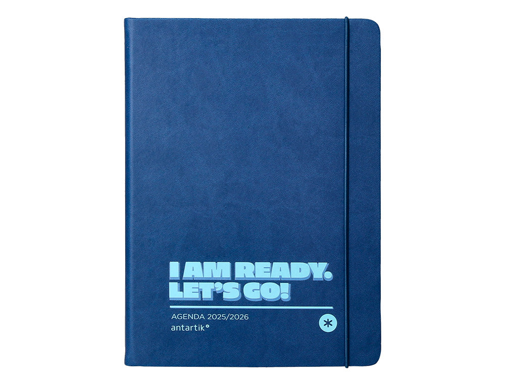 Agenda escolar antartik 25-26 encuadernada go! simil piel azul oscuro semana vista a5 bilingüe papel fsc 80 gr