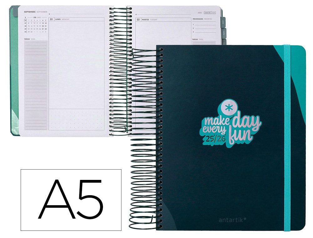 Agenda escolar antartik 25-26 espiral fun day fucsia dia pagina a5 bilingüe papel fsc 80 gr