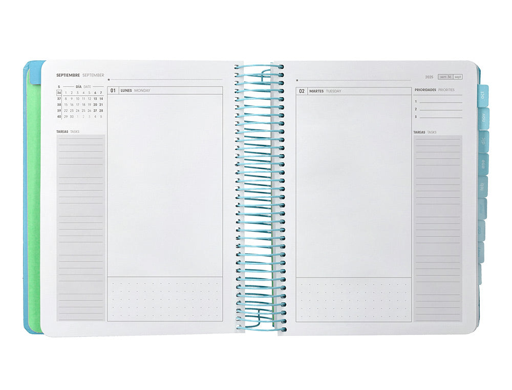Agenda escolar antartik 25-26 espiral here and now azul pagina a5 bilingüe papel fsc 80 gr 80 gr