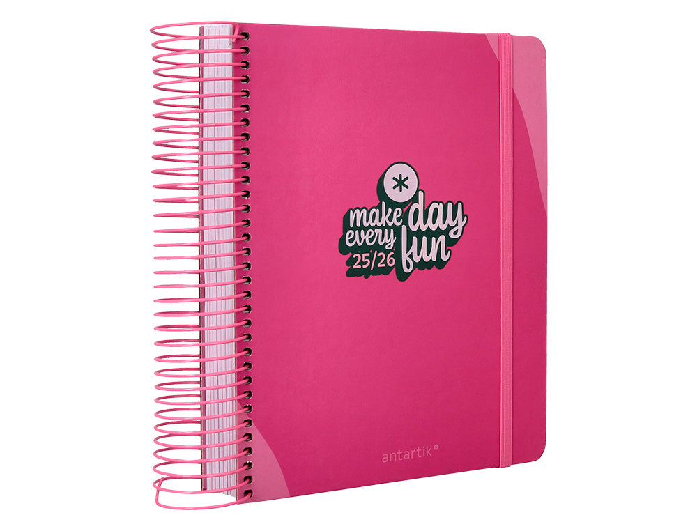 Agenda escolar antartik 25-26 espiral fun day fucsia dia pagina a5 bilingüe papel fsc 80 gr