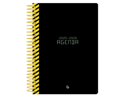 Agenda escolar liderpapel 25-26 espiral classic negro dia pagina a5 bilingüe papel fsc 70 gr