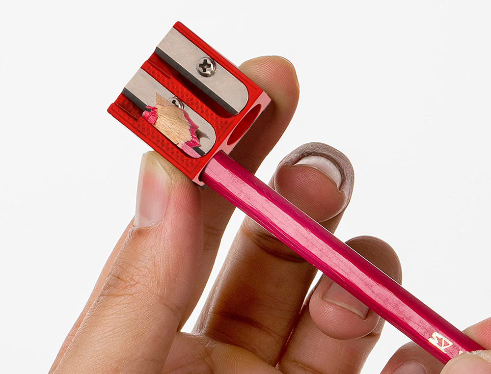 Sacapuntas liderpapel metalico cuña 2 usos color rojo