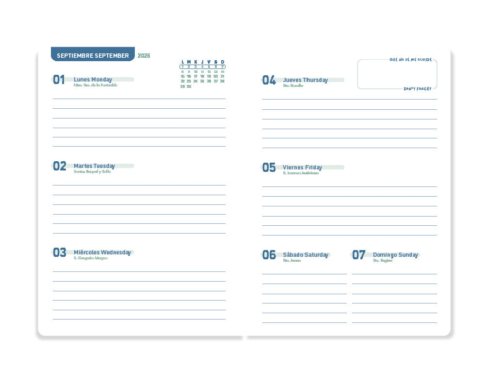 Agenda escolar liderpapel 25-26 espiral basic azul semana vista a5 bilingüe papel fsc 70 gr