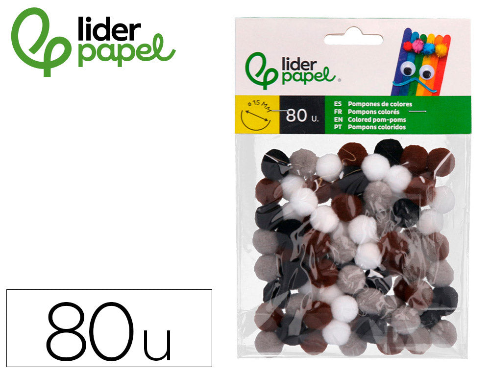 Pompones de colores liderpapel 1,5 cm bolsa con 80 unidades