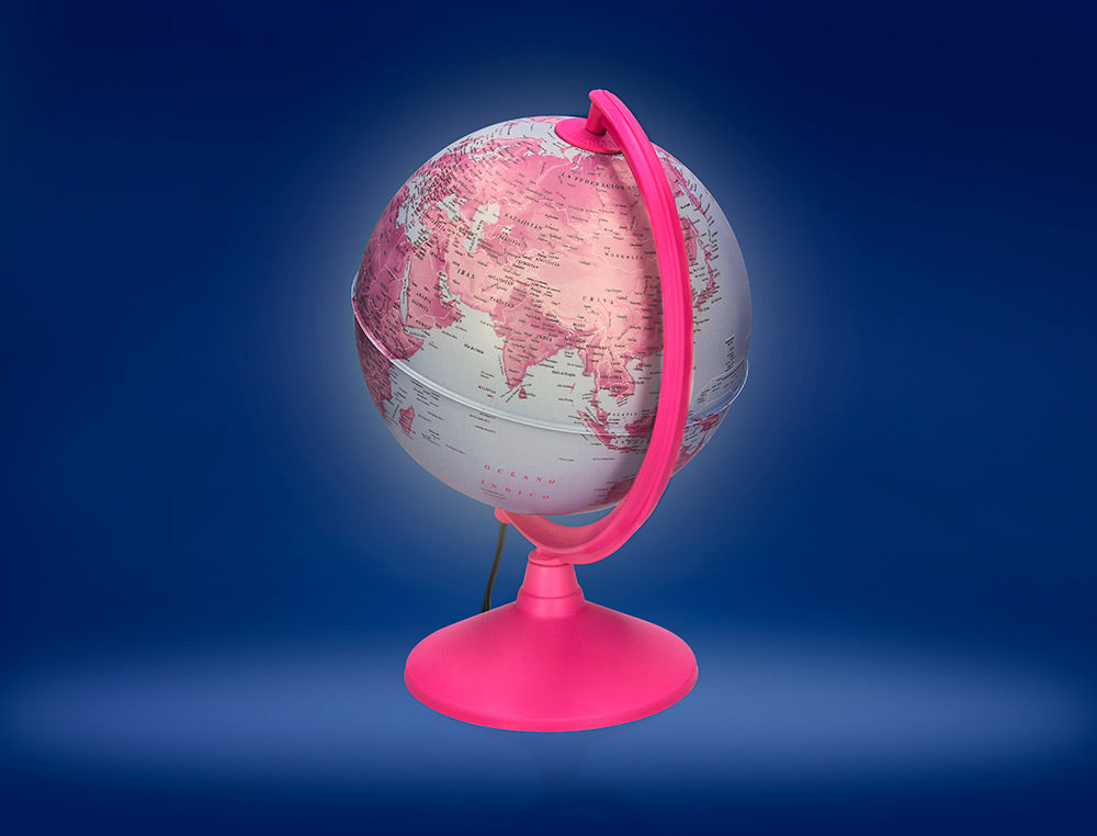 Globo terraqueo liderpapel con luz fisico y politico diametro 20 cm color rosa