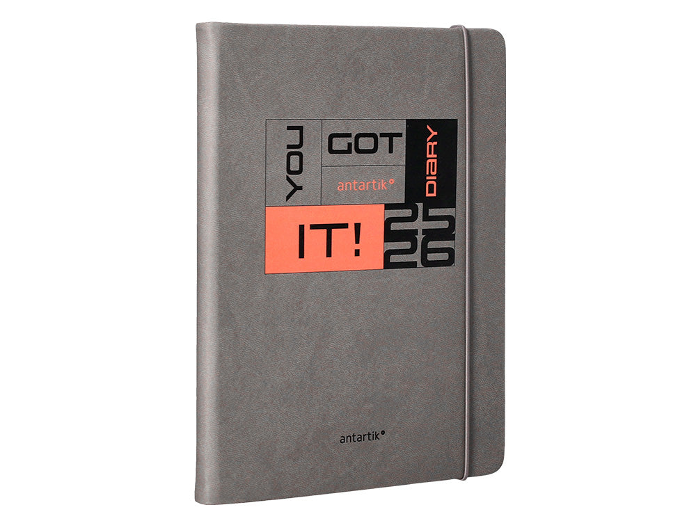 Agenda escolar antartik 25-26 encuadernada go! simil piel gris semana vista a5 bilingüe papel fsc 80 gr