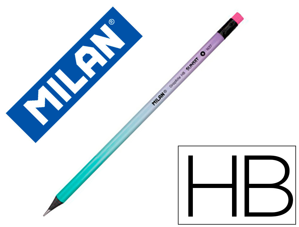 Lapices de grafito milan sunset hb madera negra de tilo con goma de borrar colores surtidos