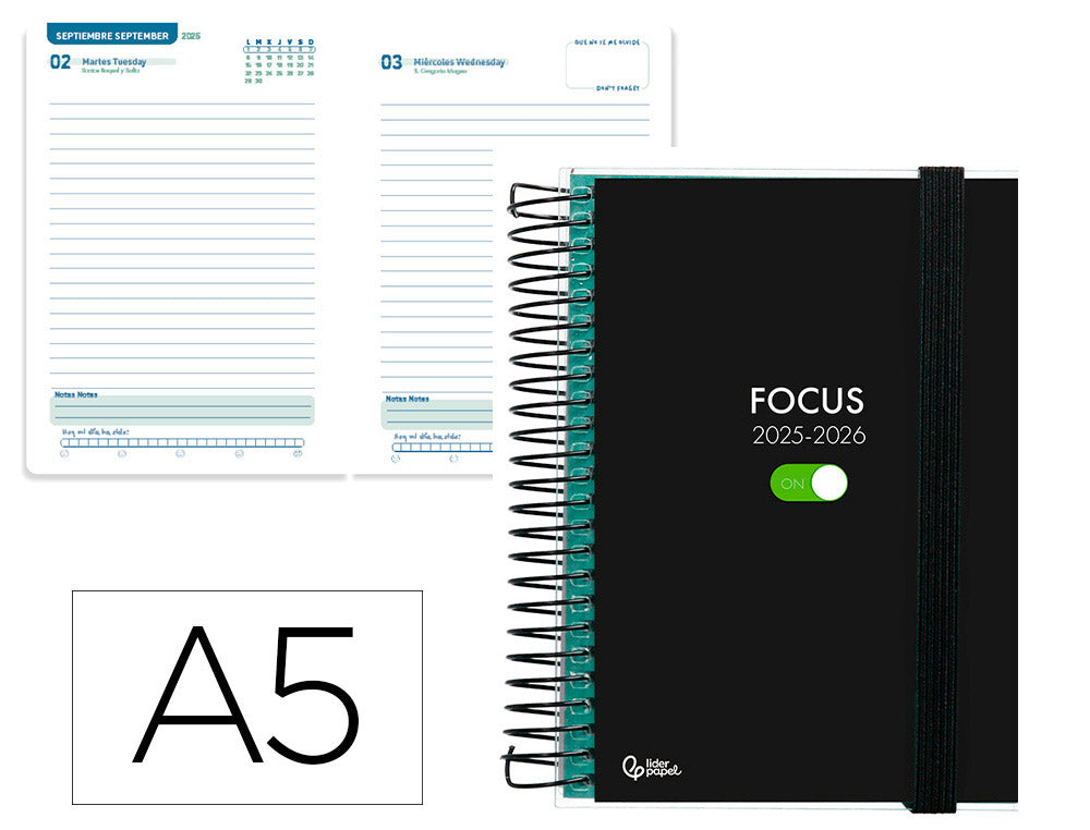 Agenda escolar liderpapel 25-26 espiral personalizable dia pagina a5 bilingüe papel fsc 70 gr