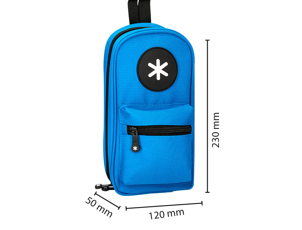 Estuche portatodo antartik forma de mochila con bolsillo y 4 departamentos 230x50x120 mm