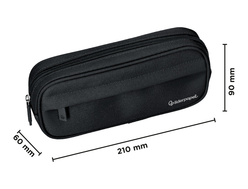 Estuche portatodo liderpapel classic ovalado 2 cremalleras con bolsillo delantero 210x90mm