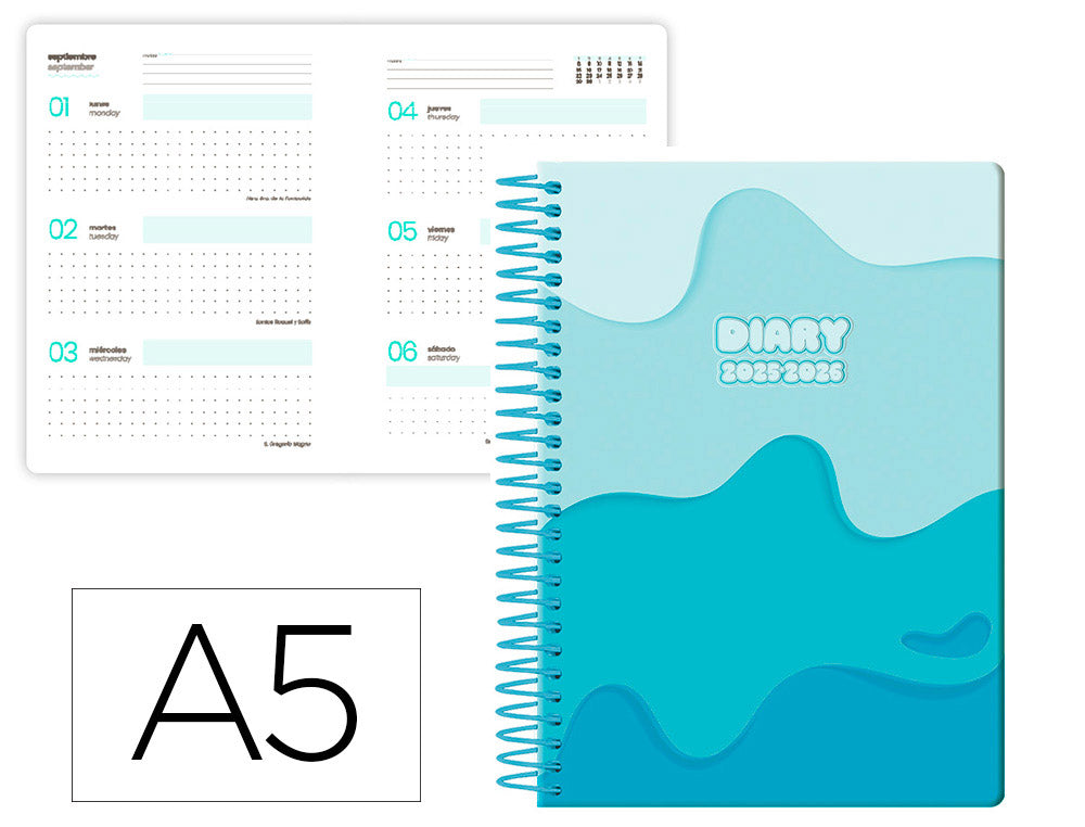 Agenda escolar liderpapel 25-26 espiral melting semana vista a5 bilingüe papel fsc 80 gr