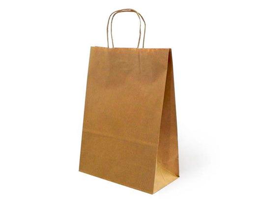 Bolsa kraft basika natural reciclado 90 gr asa retorcida tamaño "s" 240x100x320 mm
