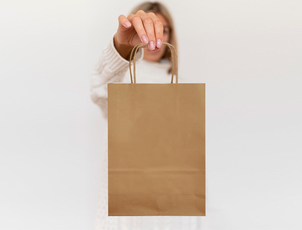 Bolsa papel q-connect celulosa natural liso l con asa retorcida 320x400x14 mm