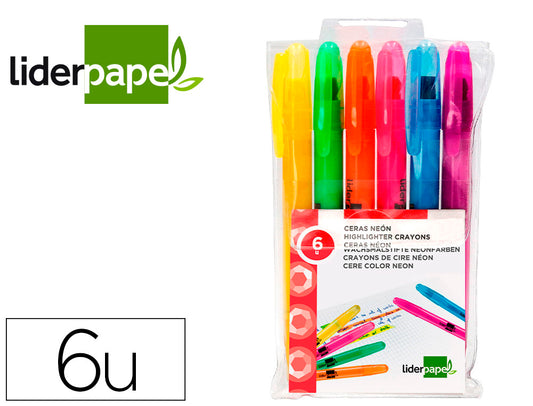Marcador de cera gel liderpapel fluorescente estuche 6 unidades colores surtidos