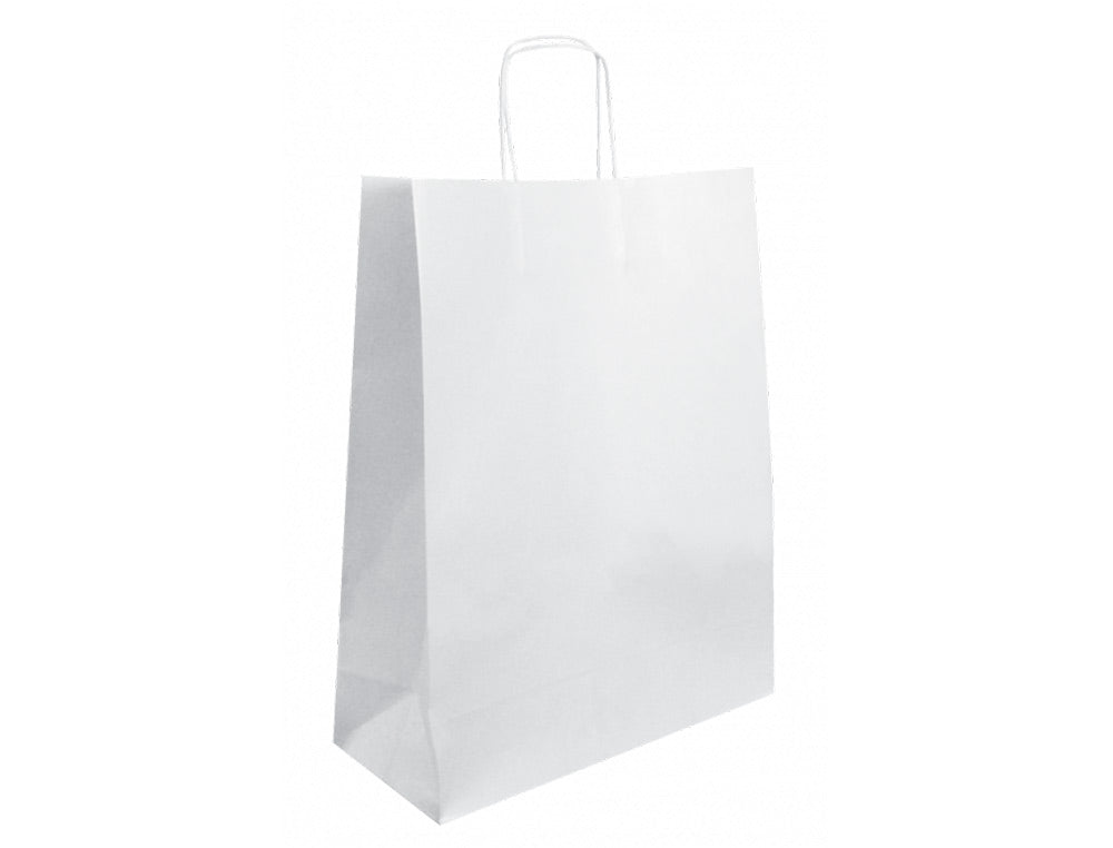 Bolsa kraft basika celulosa blanco 90 gr asa retorcida tamaño "s" 240x100x320 mm