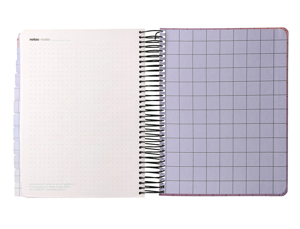 Agenda escolar liderpapel 25-26 espiral pixel morado dia pagina a5 bilingüe papel fsc 80 gr