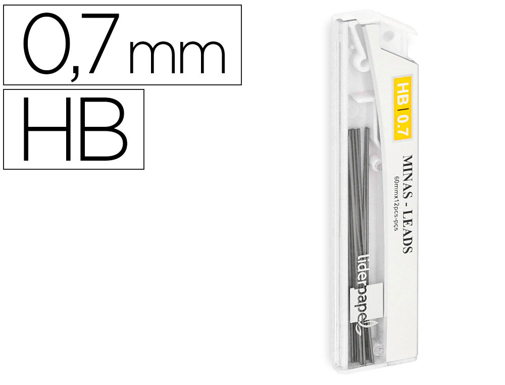 Minas liderpapel grafito 0,7 mm hb tubo de 12 minas longitud 60 mm
